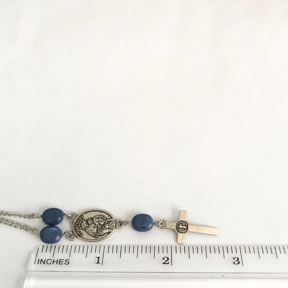 Vintage St Saint Anthony Peregrine Cross Necklace Medal Catholic 21" Blue Beads - Picture 11 of 11